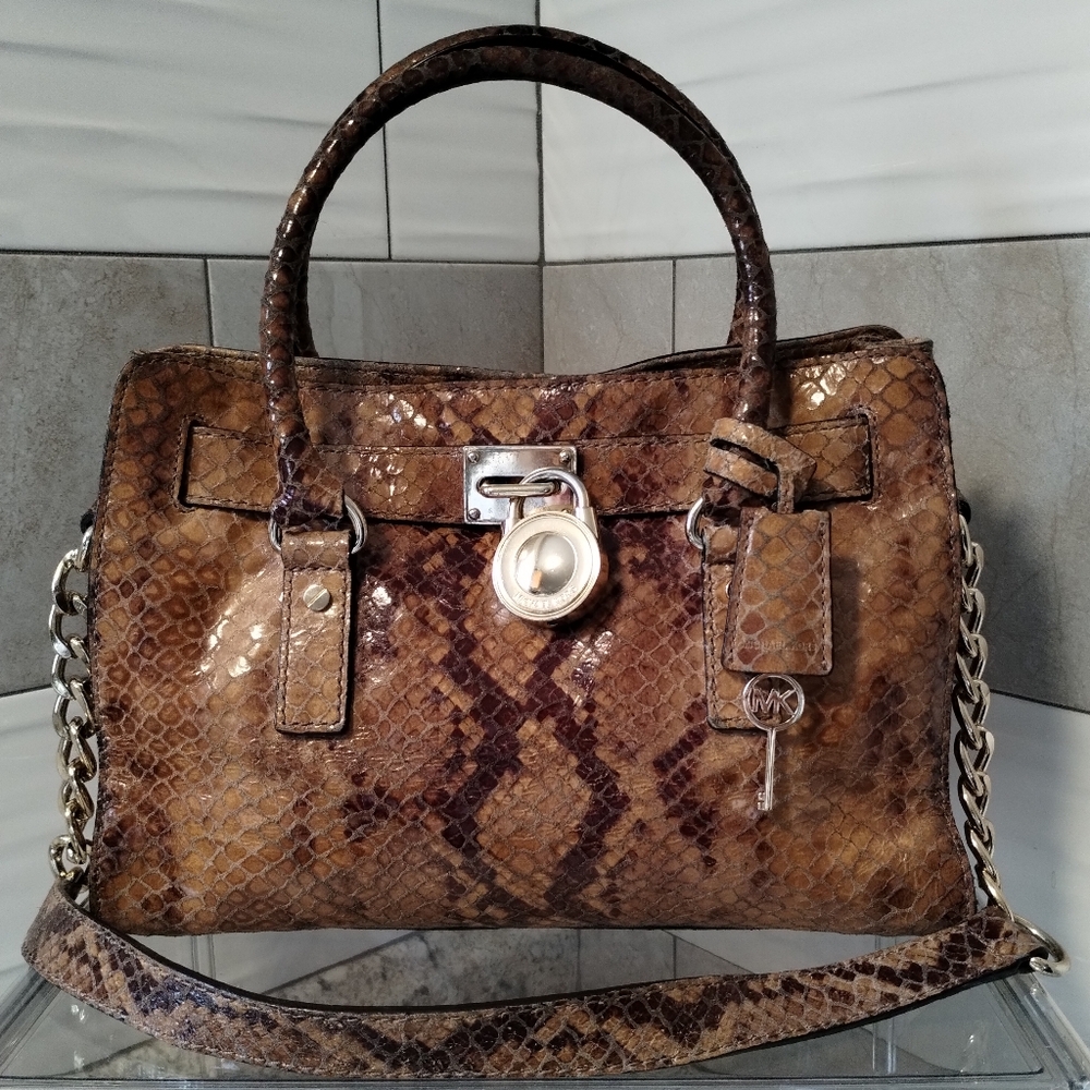 Michael Kors Hamilton Leather Python Print Satche… - image 2